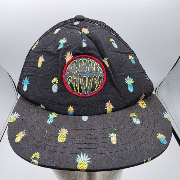 Quiksilver OSFM Kids Black Pineapple Print Trucker Hat Snapback Adjustable Cap - Picture 1 of 9